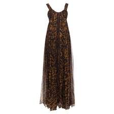 Alexander Mcqueen Silk Leopard Print Corseted Long Gown Women Brown Size 40
