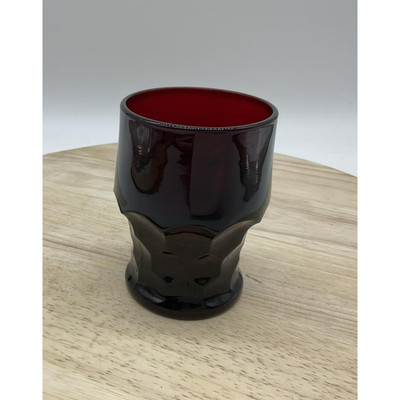 Vintage Ruby Red Geometric Rocks Glass Textured Tumbler Retro Barware Decor