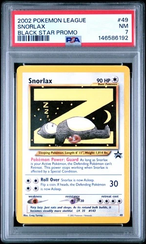 2002 POKEMON LEAGUE PROMO BLACK STAR #49 SNORLAX PSA 7