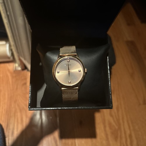 NEW GUESS ROSE GOLD TONE,DIAMOND ACCENT,MESH BRACELET WATCH-U0280G2