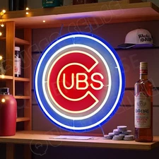 16"x16" Chicago Cubs Logo LED Neon Sign With Dimmer USB Powered Light Wall VL