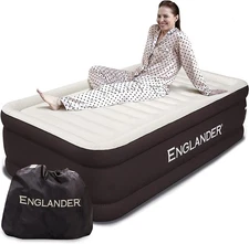 Englander Double High Inflatable Air Mattress w/Built-in Pump, Queen - Brown