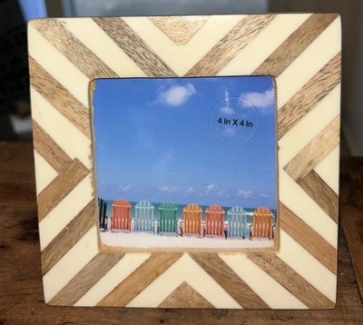 Modern Chevron Stripe Inlay Square 4 Sq Photo Picture Frame 6 Sq Contemporary