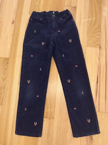 Janie and Jack Boys Navy Corduroy Christmas Trousers Pants Sz 8 Adjustable Waist