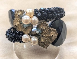 Antique Flexible Twist Onyx & Faux Pearl Mourning (?)Bracelet