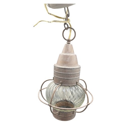Vintage Thomas Industries Hanging Lantern Light Fixture Glass & Metal USA