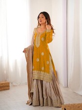 New Pakistani Kurta Sharara Set Wedding Haldi Wear Outfit Festival Wear Drees