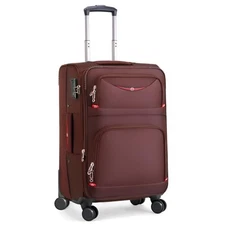 Softside Expandable Luggage with 4 Spinner Wheels, Durable Carry 21-Inch Coffee