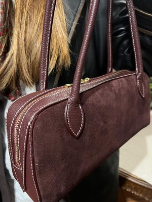 Rechteckige Koffertasche echtes Wildleder bordeaux