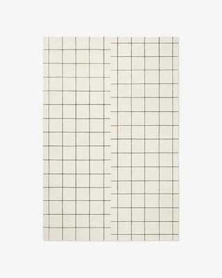 Nordic Knots Grid Rug Cream White Off-White Black Linear Geometric Wool