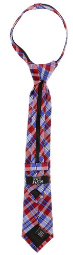 Nordstrom Kids Boys Red Navy Plaid Silk Zip Tie One Size L16256 - Picture 2 of 4