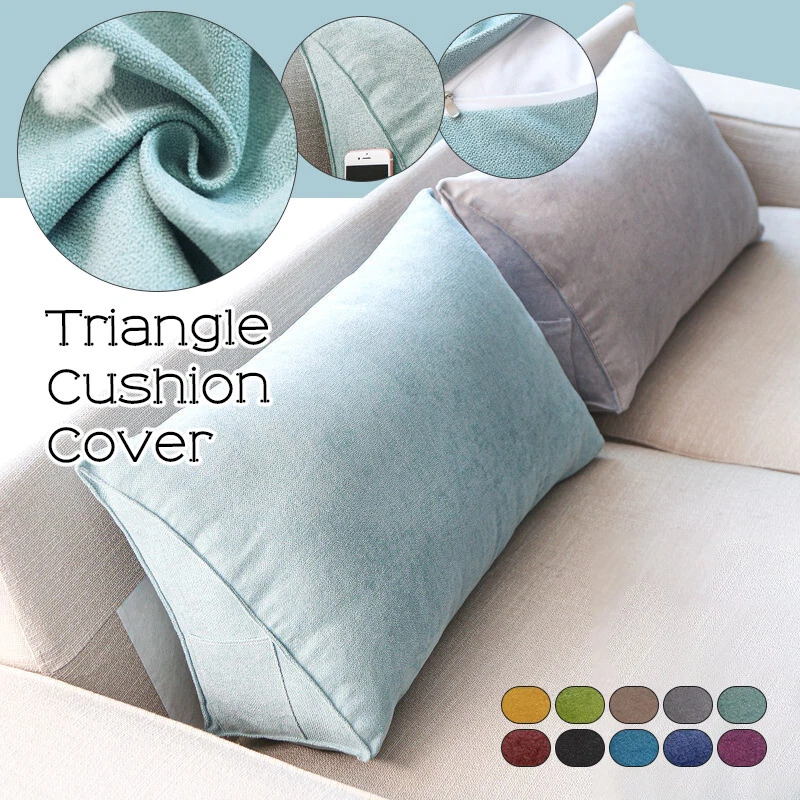 Sofa Triangle Back Cushion Cover Soft Fleece Bed Headboard Backrest Pillow Case - Image 3 of 4