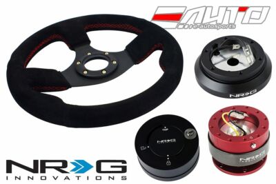 NRG 320 Race Suede Steering Wheel Red/100 Hub/2.0 Red Quick Release/Lock Matt