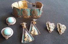 VINTAGE  Konvolut Modeschmuck Pharao Armband + pass.Ohrclips 60er Jahre