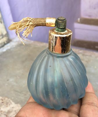 Vintage Perfume Bottle Blue Shaded Ribbed Glass Collectable