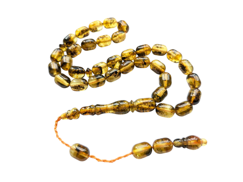 Pressed Polish Amber Rosary with Fossil Tasbih Pres Kehribar Tesbih Misbaha 132 - Picture 22 of 22