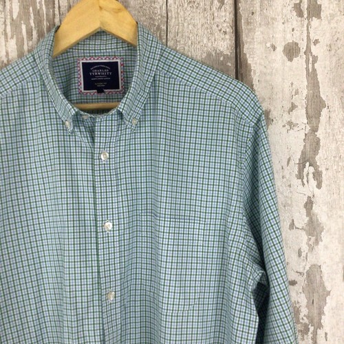 CHARLES TYRWITT Herren Hemd LARGE grün Gingham kariert bügelfrei langarm