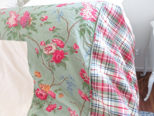 Vintage Custom Made Ralph Lauren Bed Skirt PINK on Sage Green with Plaid - Picture 5 of 10