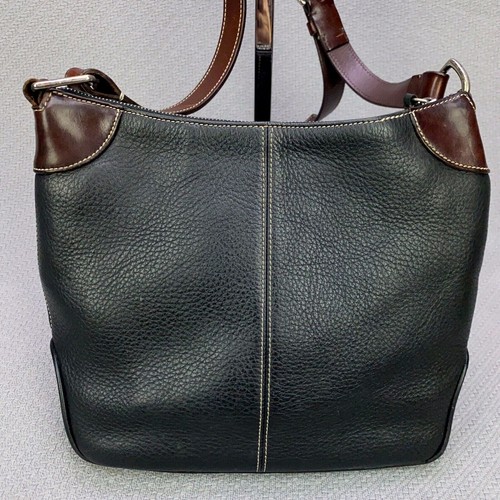 Dooney & Bourke Black Pebbled All Weather Leather Bag Purse Brown Shoulder Strap - Picture 3 of 12
