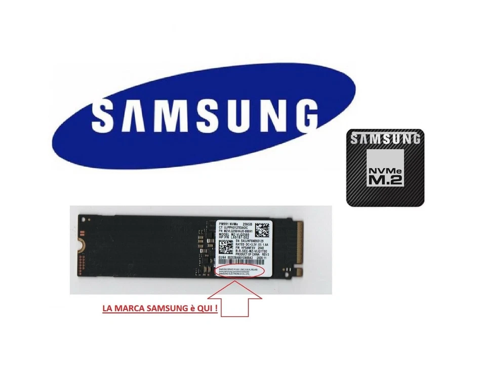 Cinque 5 x HD SOLID STATE SSD M.2 Samsung 256GB PCIe 3.0 BULK NVMe 5 unità M.2 - Immagine 2 di 4