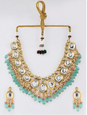 Turquoise Kundan Gold Plated Necklace Set Sabyasachi Bridal Jewelry  Bollywood