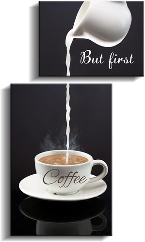 Coffee Bar Wall Decor for Kitchen - But First Coffee Sign - Kitchen Canvas Wall - Picture 2 of 3
