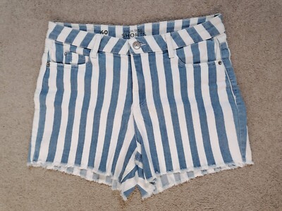 C&A Clockhouse Damen-Jeans-Short Hotpants Gr. 40 High Rise blau-weiß gestreift