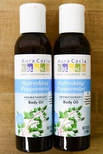 2 x 4oz Bottles Aura Cacia Essential Body Massage Oils Refreshing Peppermint