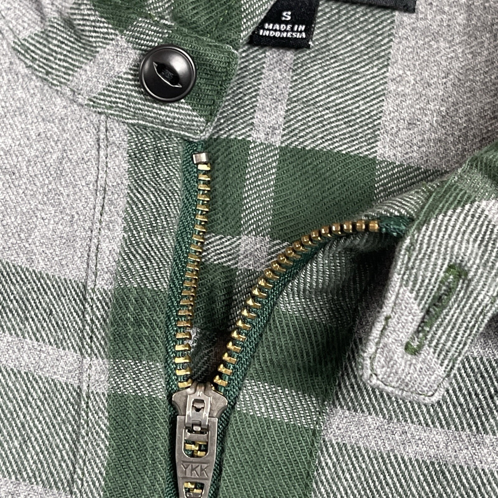 Madewell Shirt Womens Small Gray Green Washburn Plaid Flannel Zip Loop Collar