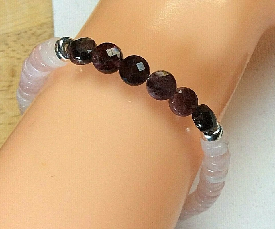 ROSE QUARTZ AND GARNET 925 STERLING SILVER BRACELET HANDMADE BY MISSC - Image 2 of 4