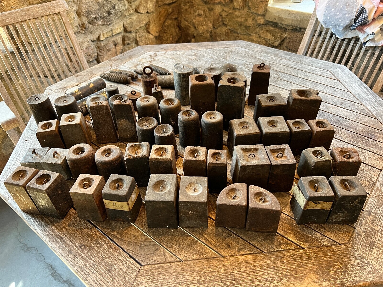 Large lot of 59 antique clock weights eBay