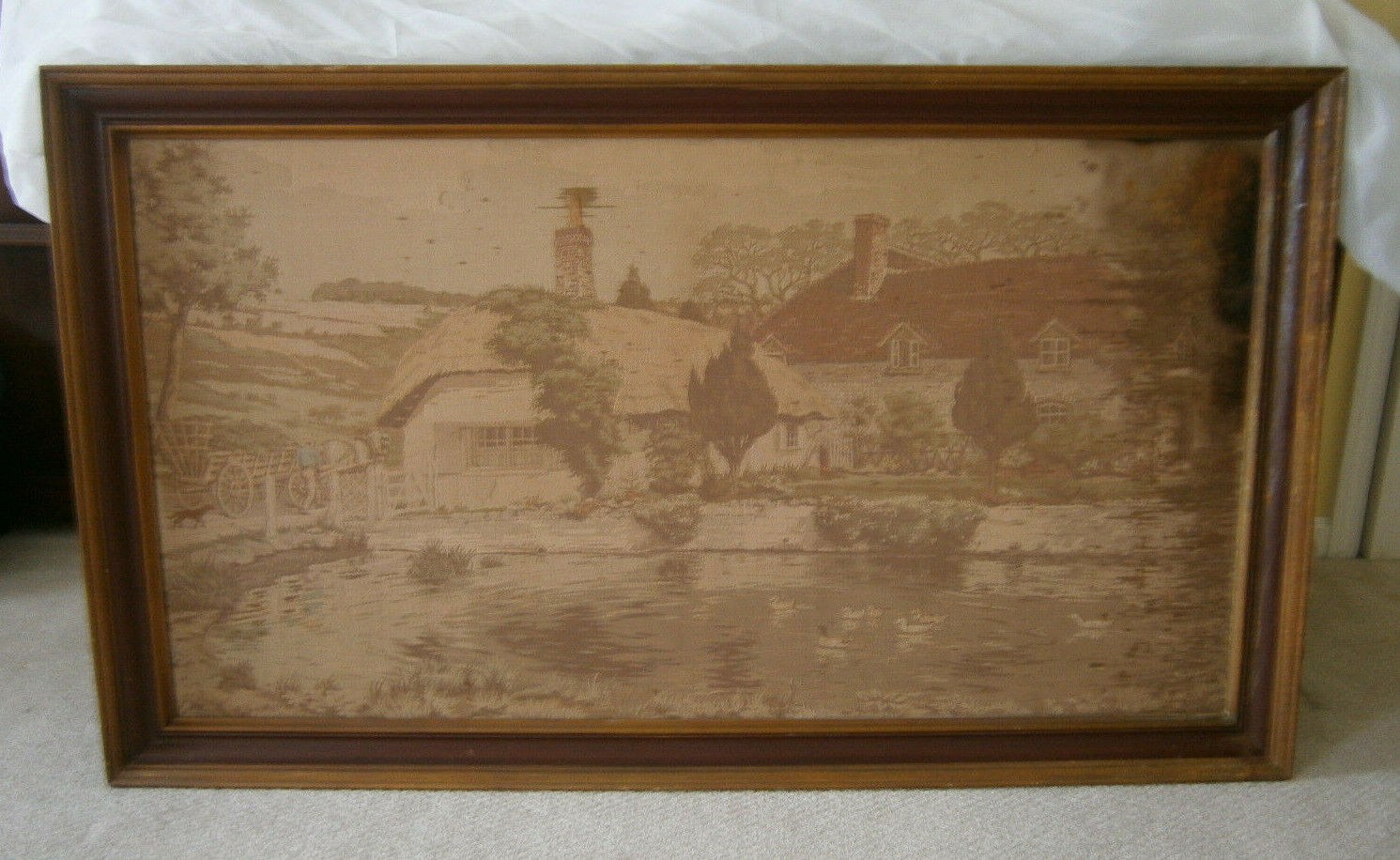 WALL HANGING TAPESTRY COUNTRY SCENE 56 1/2"X33" FRAMED TAKE APART FOR SHIPING