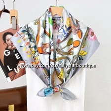 Sallys Boutique 14 Momme Twill Silk Wrap Scarf Flowers Print Square Shawl 35"