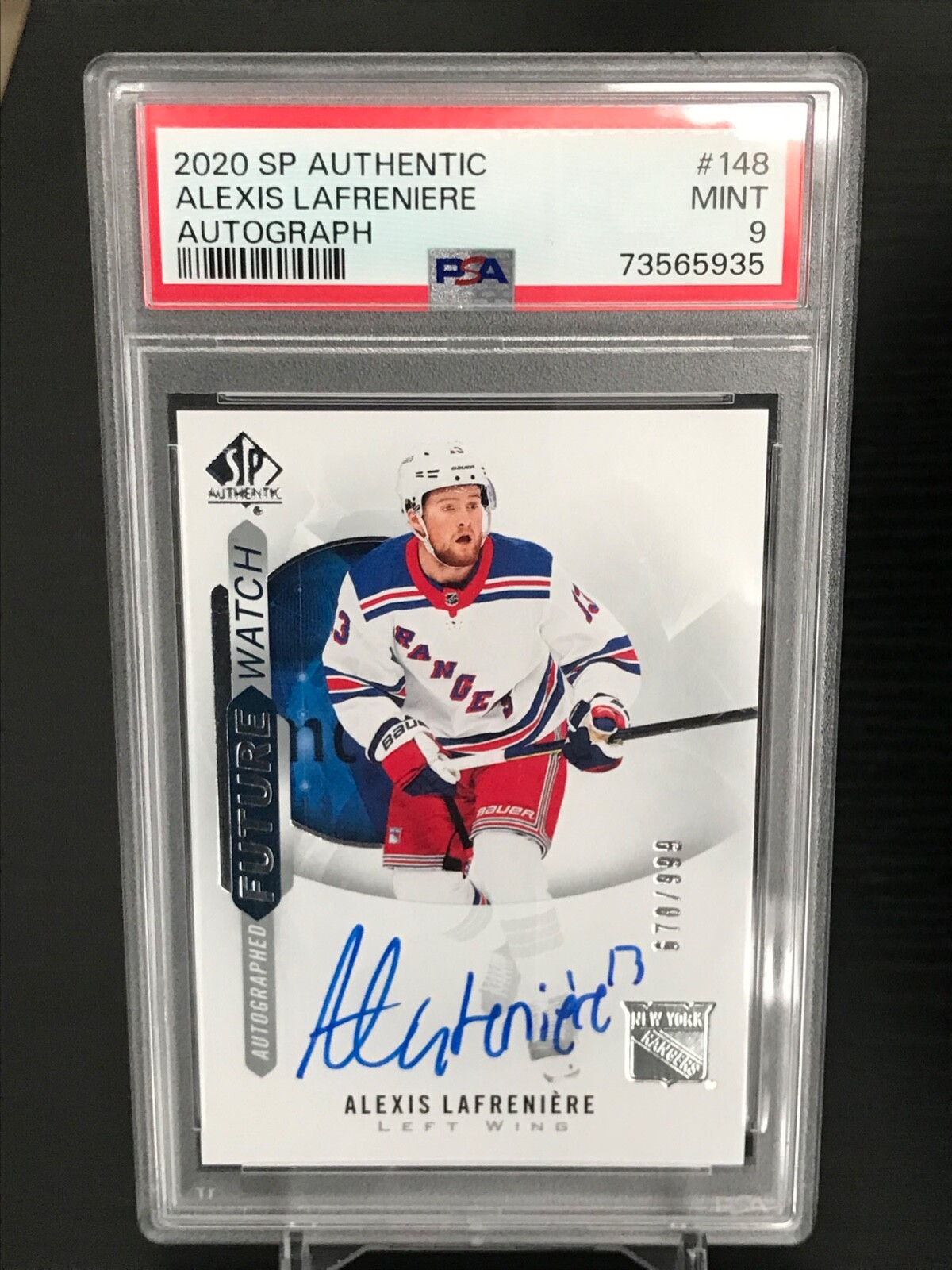 2020 SP AUTHENTIC FUTUR WATCH ALEXIS LAFRENIERE RC AUTO /999 PSA 9