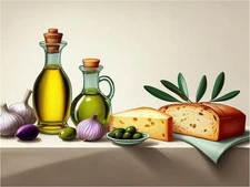 Tile Mural Still Life Bread Olives Garlic Kitchen Wall Backsplash Marble Ceramic