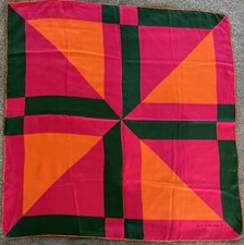 Vintage Echo 100 Silk Scarf Geometric Orange Pink And Green 30" Square
