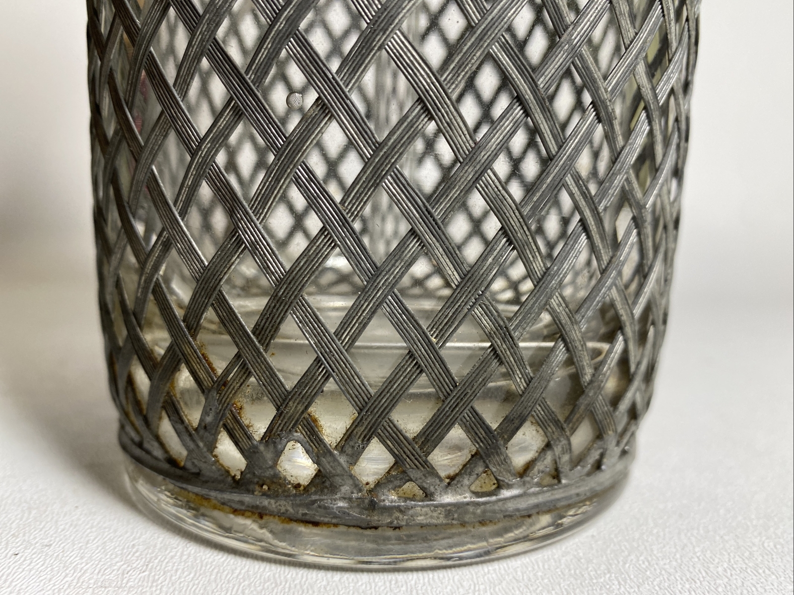 Vintage Seltzer Syphon Bottle Wire Mesh Bar Glass Water Bottle