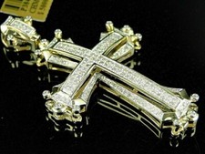 1.50Ct Round Cut Real Moissanite Cross Pendant In 14K Yellow Gold Silver Plated