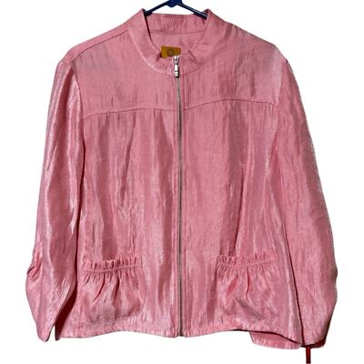 Ruby Rd. Pretty & Pink blush full zip shiny jacket size 18 women s cinched back
