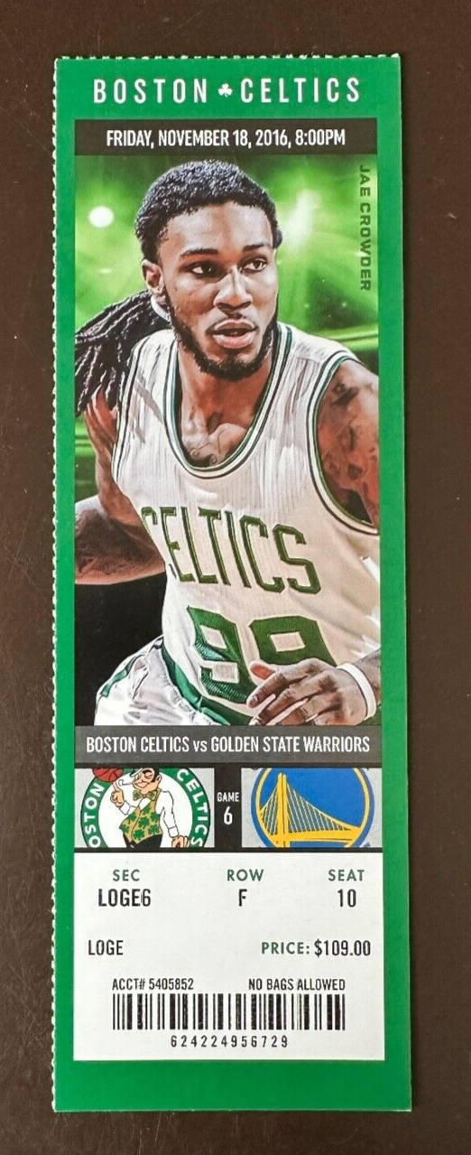 Boston Celtics 11/18/2016 NBA ticket stub vs Golden State Warriors