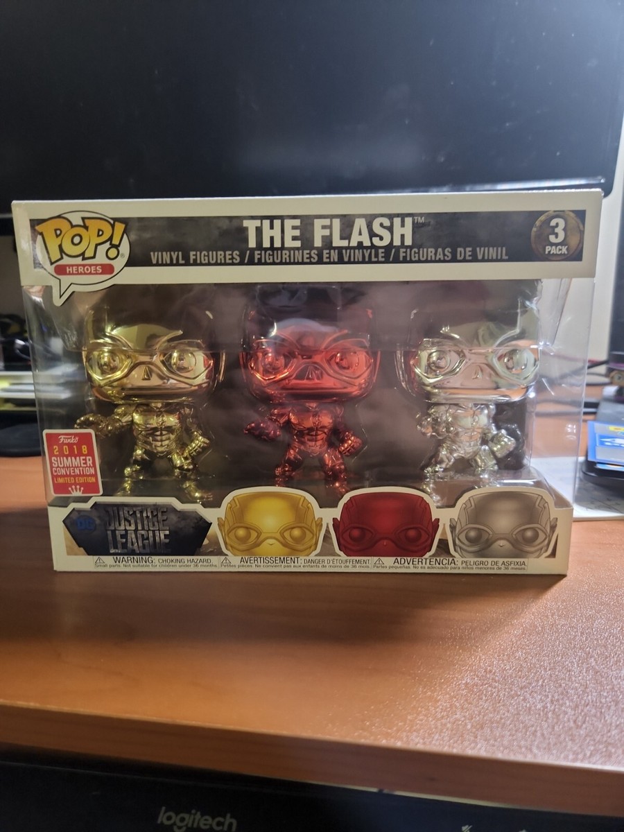 FUNKO POP 2018 SDCC exclusive The Flash Chrome pack JUSTICE