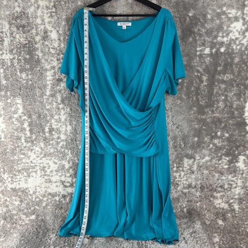 Roamans Plus Size 22W Casual V Neck Midi Faux Wrap Dress Blue Short Sleeve - Picture 3 of 10