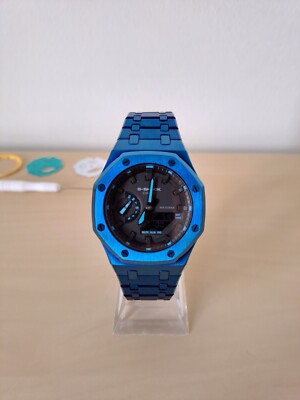 Casioak Custom Casio G-Shock GA-2100 Iridescent Blue Stainless Steel Strap