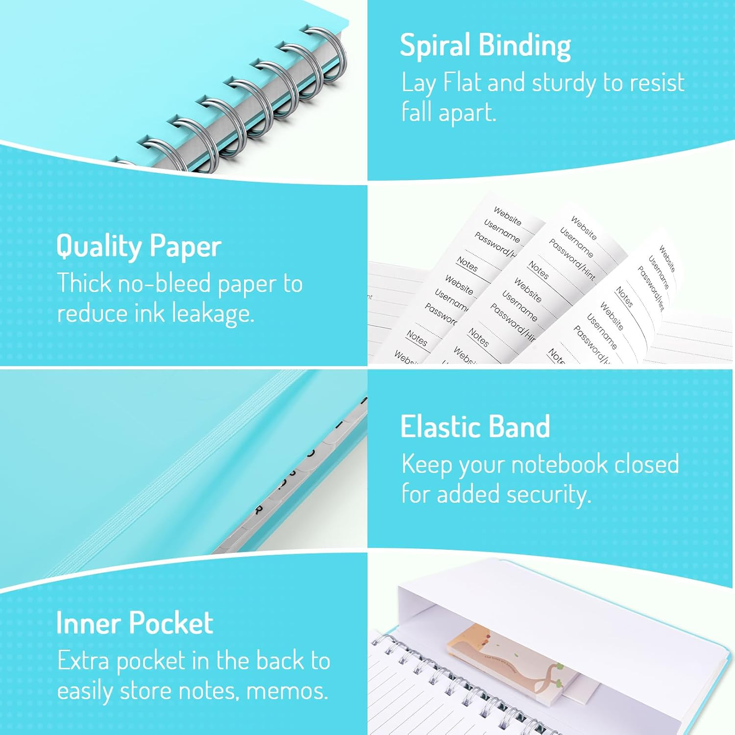 Password Book with Individual Alphabetical Tabs 5.3x7.6 Medium Size Passwo