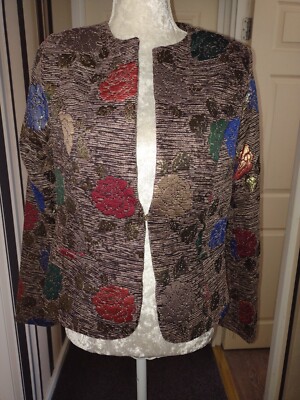 KAKTUS MODA MINK BROWN FLORAL SPARKLY SHORT JACKET. COLLARLESS. SIZE 44  (10-12) | eBay UK