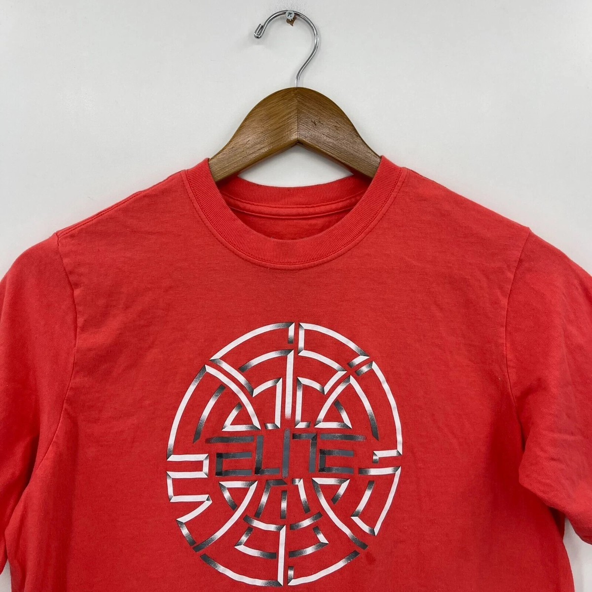 Nike Elite Basketball T-Shirt Boys Size L Orange Logo Crew Neck