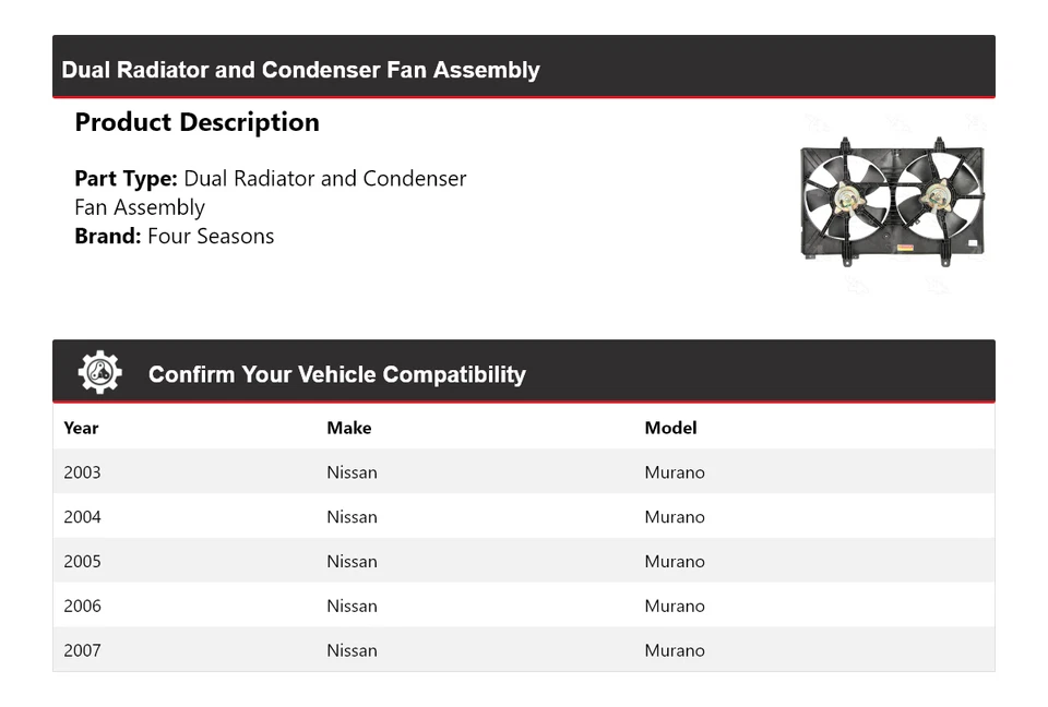 Двойной радиатор и вентилятор конденсатора в сборе 4 сезона для Nissan Murano 2003-2007 годов выпуска - Изображение 2 из 4