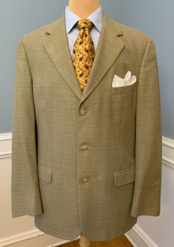 Bill Blass Plaid Blazer Mens 42L Wool Windowpane Jacket Sportcoat