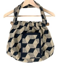 Jeri Ohs Handbag Purse Wooden Handles Tapestry Like Geometric Print USA Made