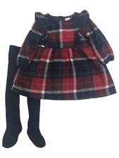Carters Infant Girls 2pc Holiday Outfit Christmas Plaid Dress Tights
